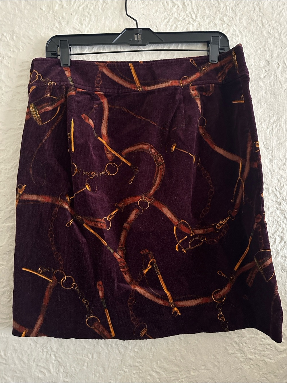 Talbots Dark Plum Purple Equestrian Bridle and Bit Pattern Corduroy Skirt NWT 10 - Picture 5 of 7
